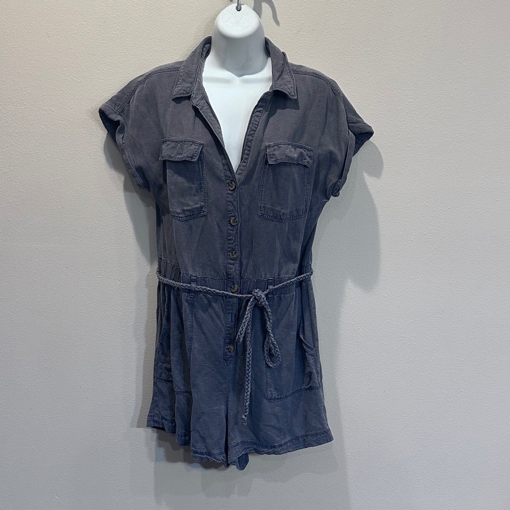 Nicole Miller New York Utility Romper Short Sleeve Belted‎ Gray Women's M